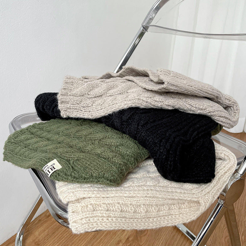 Twist Solid Color Split Pullover Knit Scarve