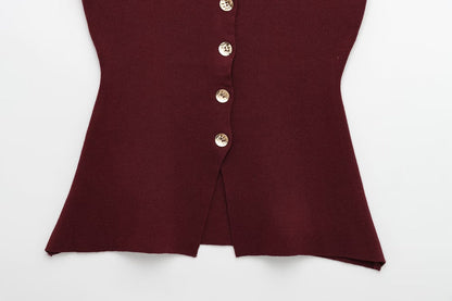 Round Neck Button Down Sleeveless Vest