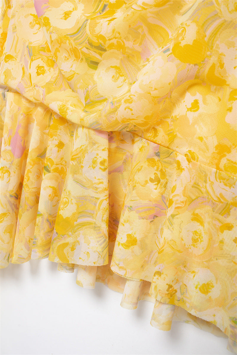 Sweet Pleated Printed Bodycon Mini Dress