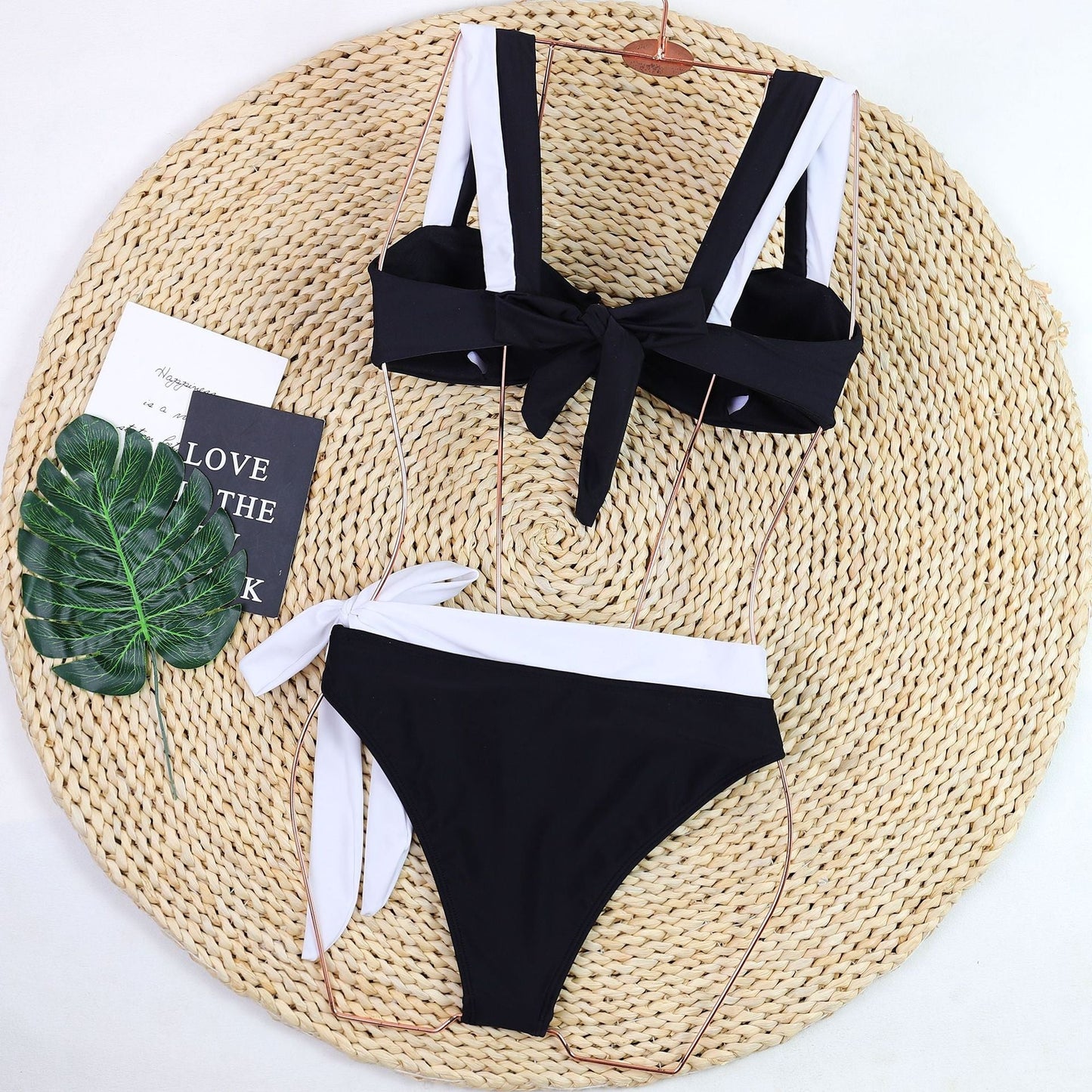 Color Block Bikini Waist Tie Triangle Swimwear