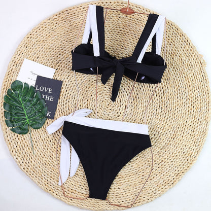 Color Block Bikini Waist Tie Triangle Swimwear