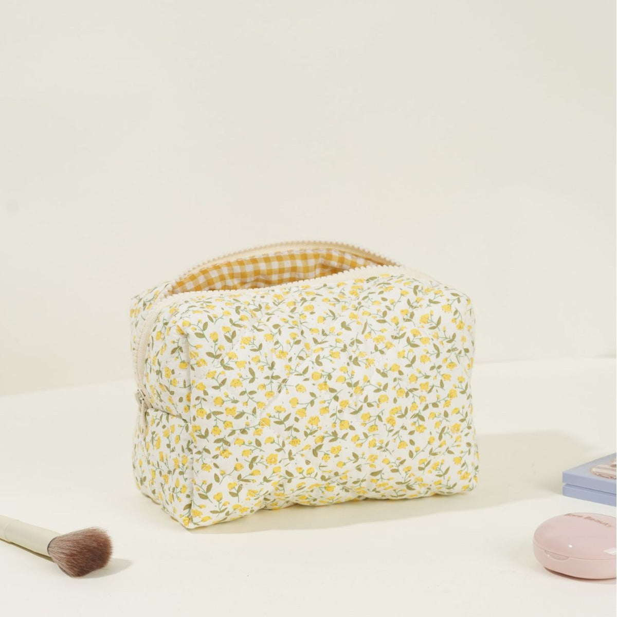 Floral Quilted Large Capacity Cotton Make Up Bag