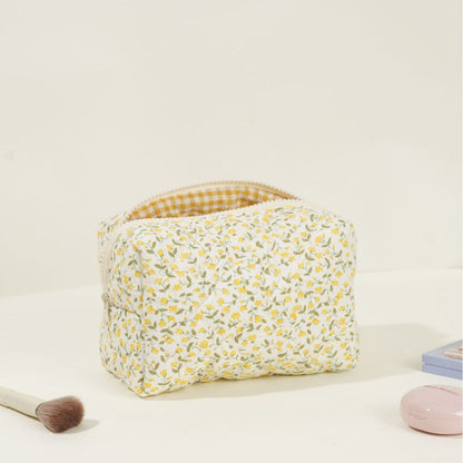 Floral Quilted Large Capacity Cotton Make Up Bag