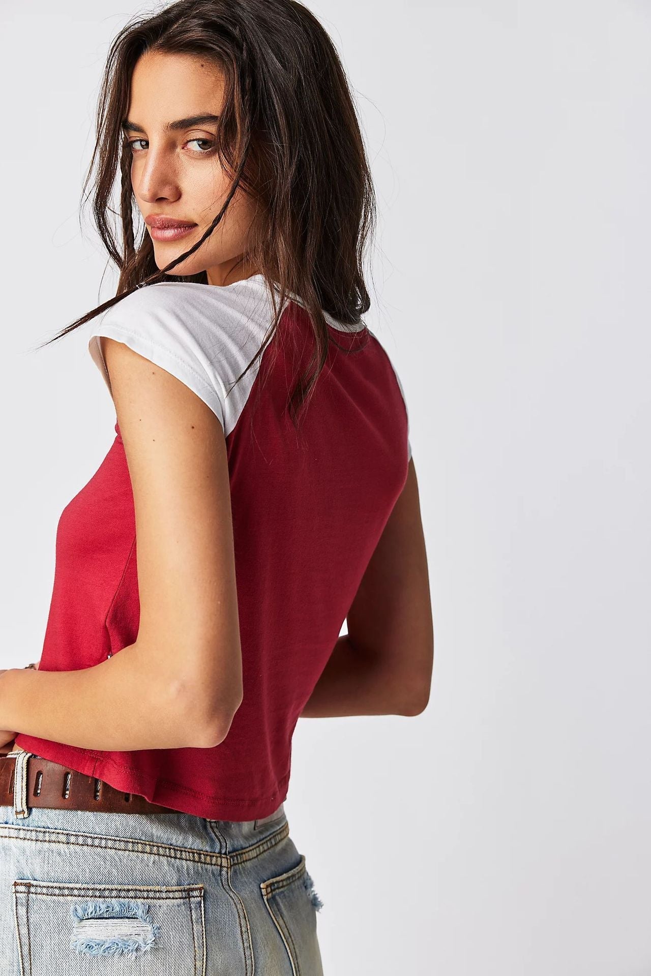 Color Block Star Splicing Slim Tops