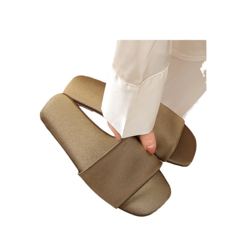 Elegant Solid Color Satin Open Toe Slippers