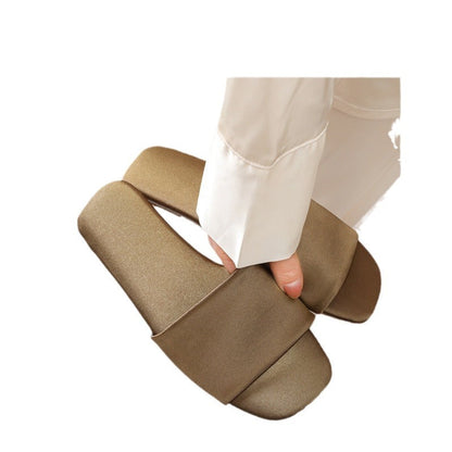 Elegant Solid Color Satin Open Toe Slippers