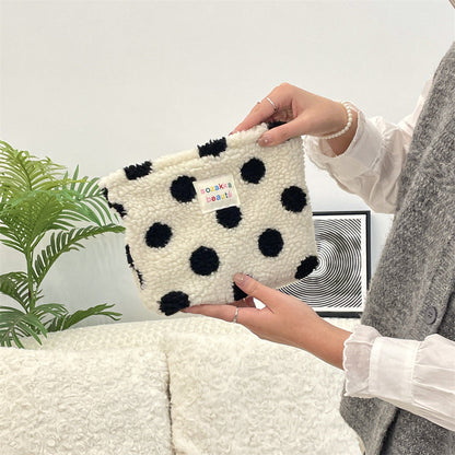 Polka Dot Plushed Large Capacity Make Up Bag
