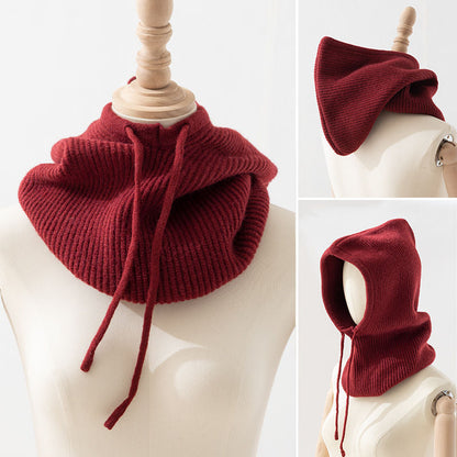 Drawstring Hooded Scarf One-Piece Hat & Scarf