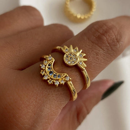 Moon Sun Zircon Layered Rings