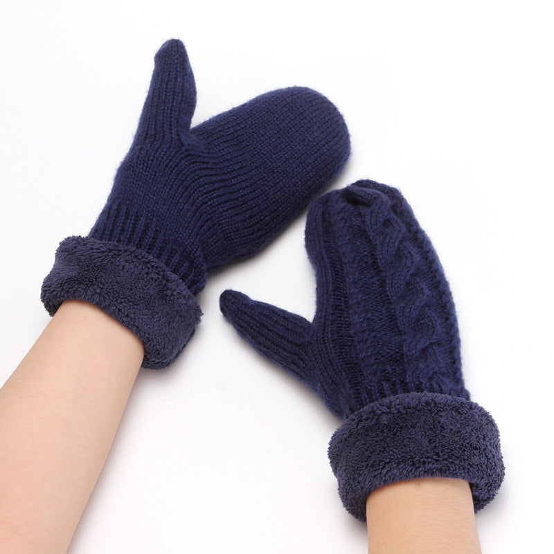 Solid Color Twist Knit Winter Padded Gloves