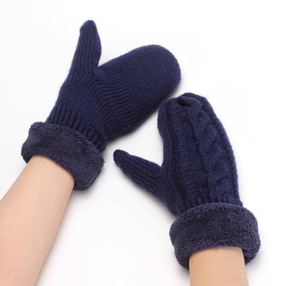 Solid Color Twist Knit Winter Padded Gloves