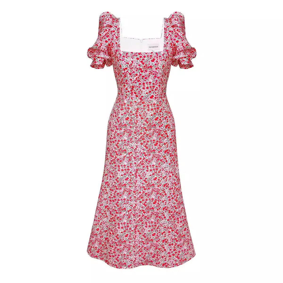 Elegant Floral Print Square Neck Midi Dress