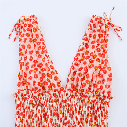 Cute Floral Print Smocked Ruffle Mini Dress