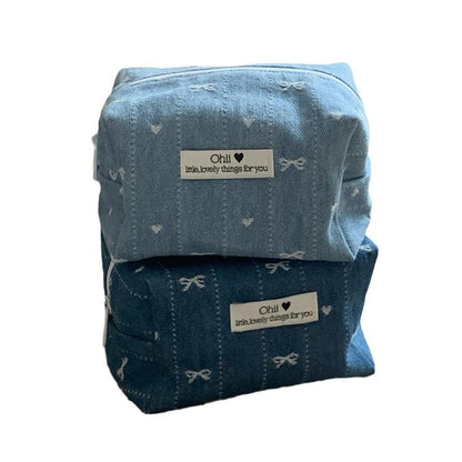 Denim Bow Print Mini Storage Bag
