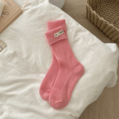 Candy Color Button Sweet Simple Socks