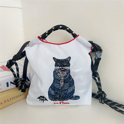 Mini Embrodered Nylon Shopping Shoulder Bag