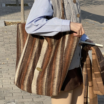 Plaid Striped Color Block Large Capacity Tote Bag