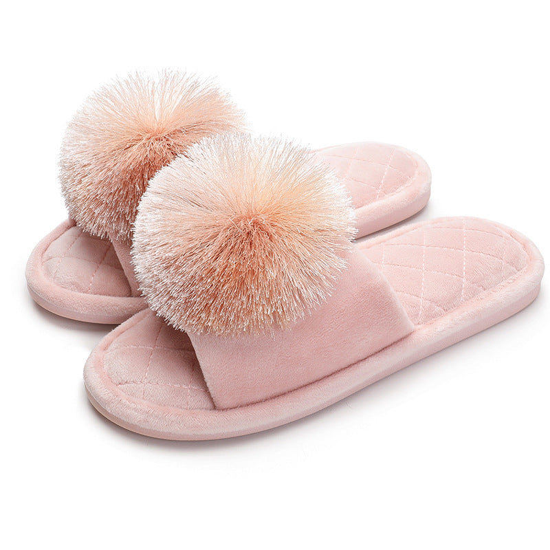 Cute Tassel Pom-Pom Plush Home Slippers