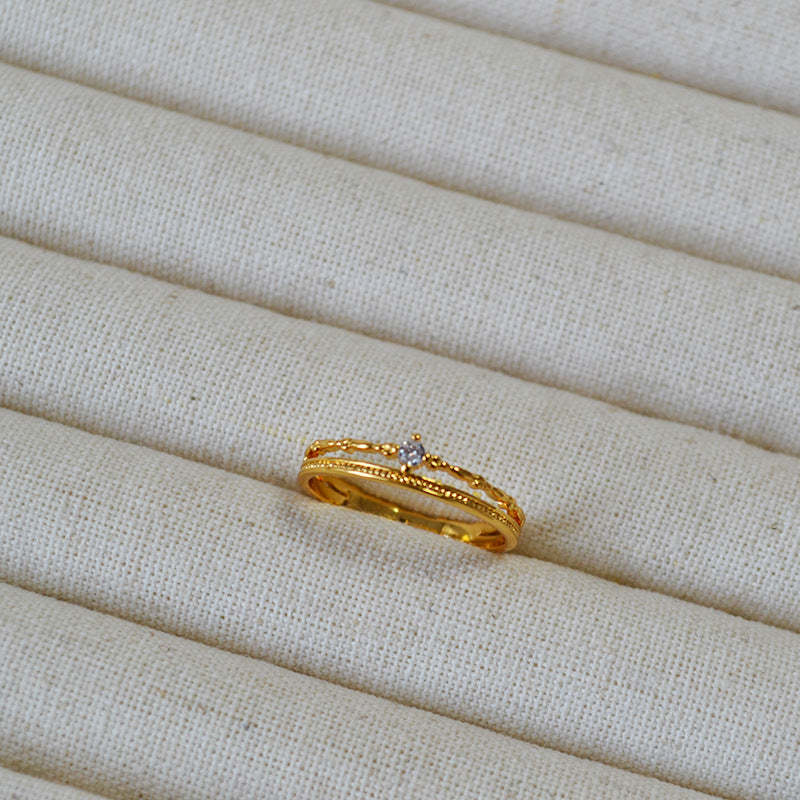 Double-Layer Rhinestone Adjustable Open Ring