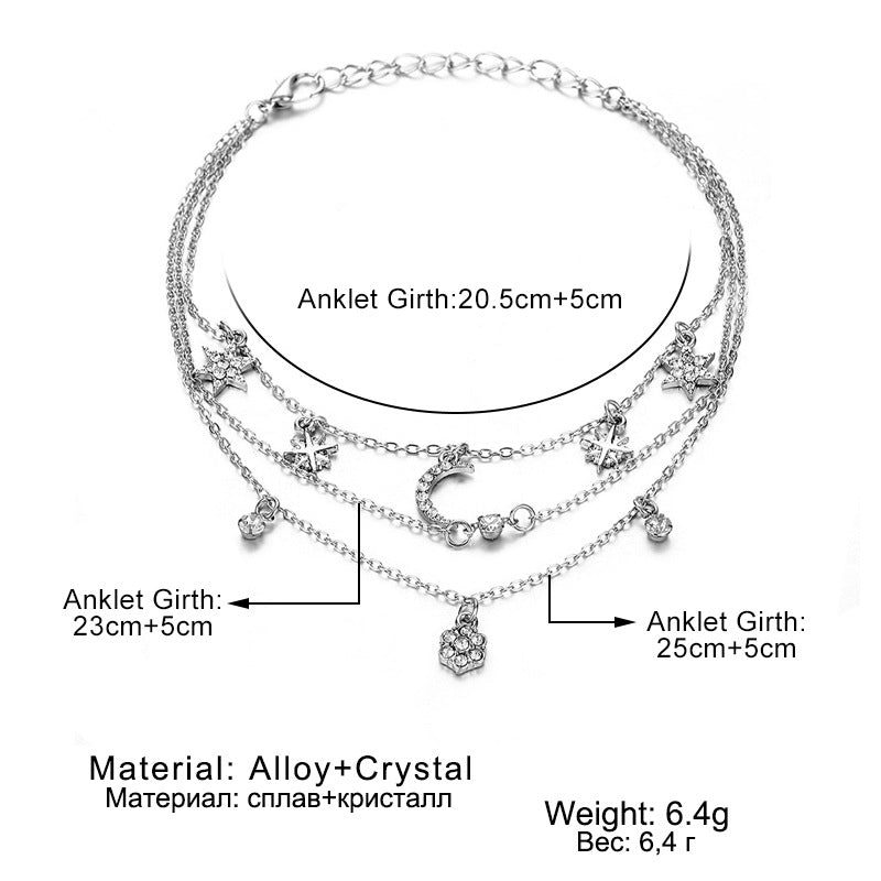 Layered Rhinestone Simple Pendant Anklets