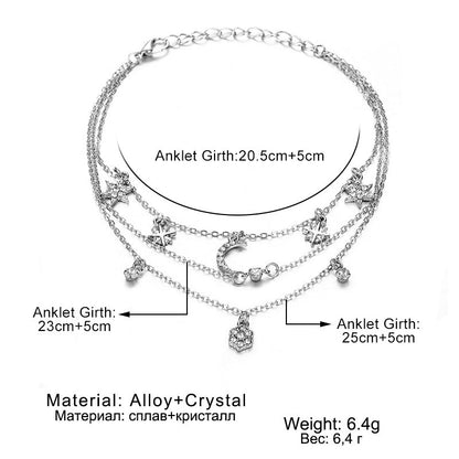 Layered Rhinestone Simple Pendant Anklets