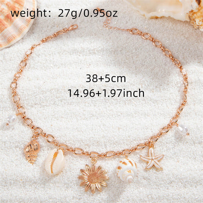 Trendy Shell Conch Pendant Layered Chain Necklace