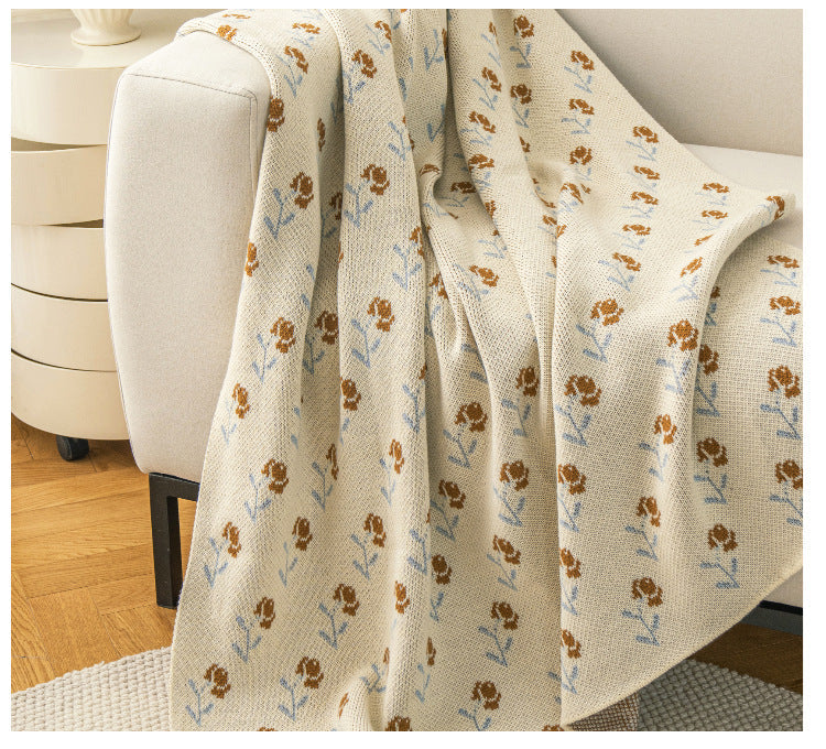 Elegant Floral Print Knit Soft Throw Blanket