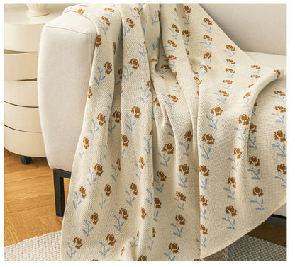 Elegant Floral Print Knit Soft Throw Blanket