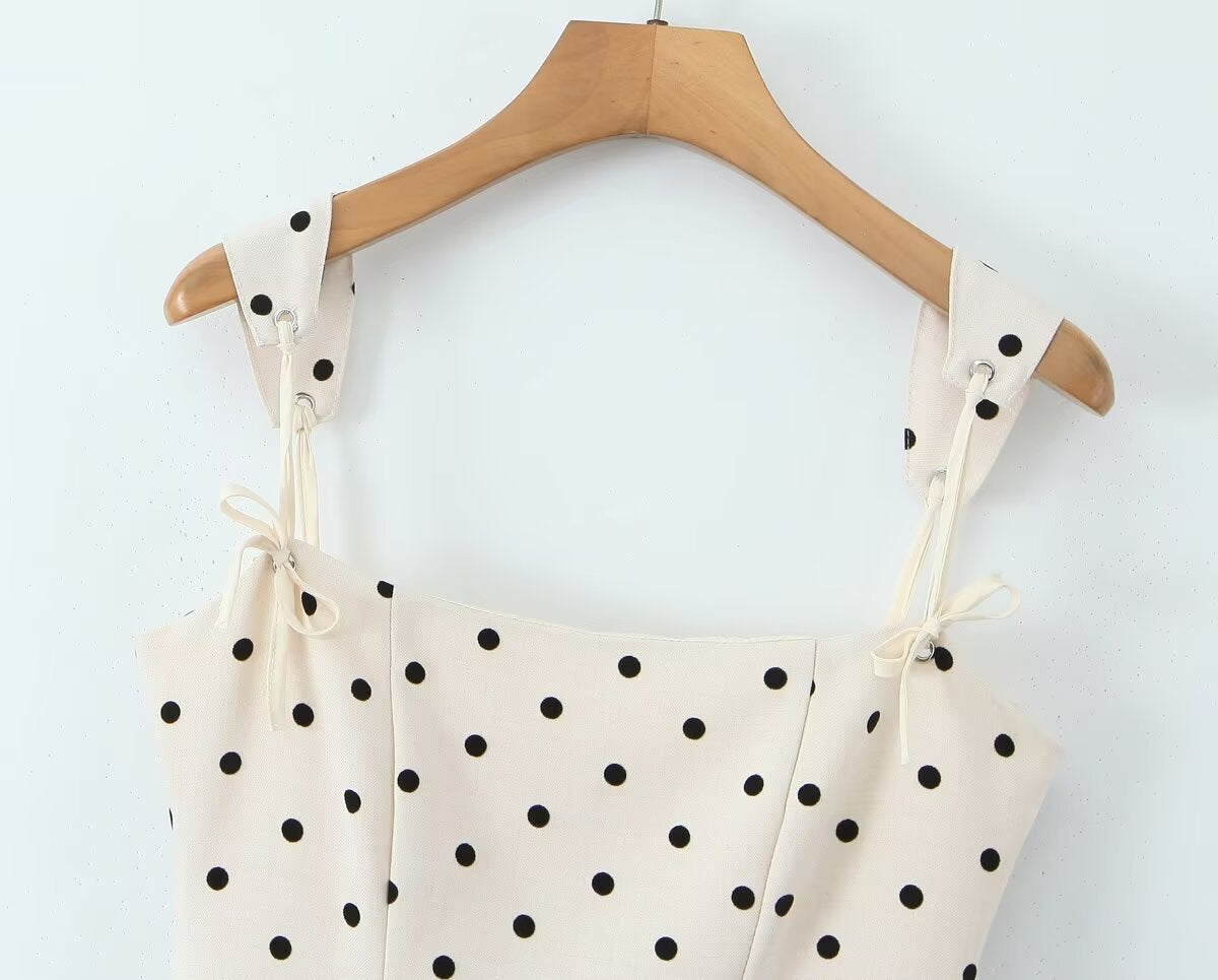 Trendy Polka Dot Tie Back Pleated Dress