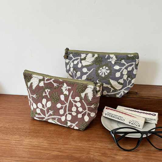 Elegant Floral Embroidered Storage Pouch