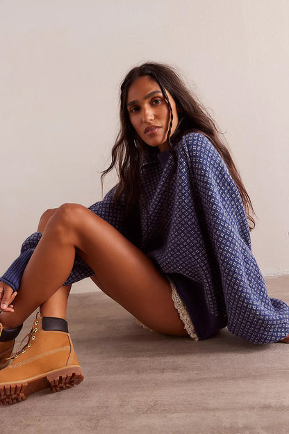 Simple Jacquard Round Neck Pullover Sweater