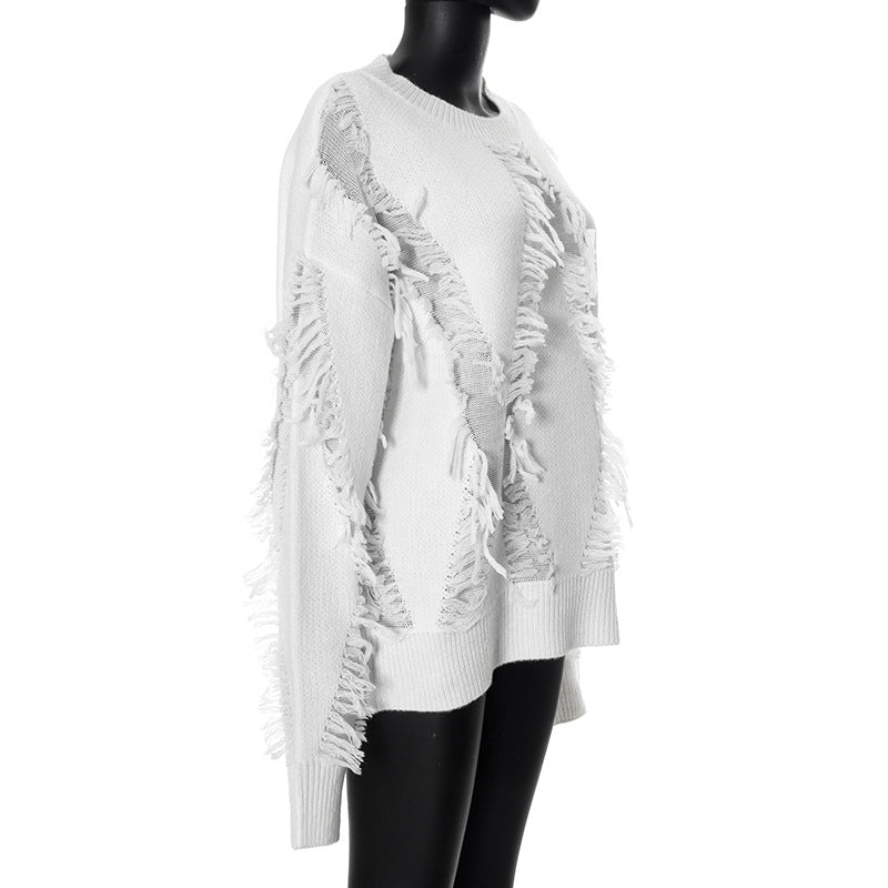 Vintage Loose Tassel Patchwork Pullover Sweater