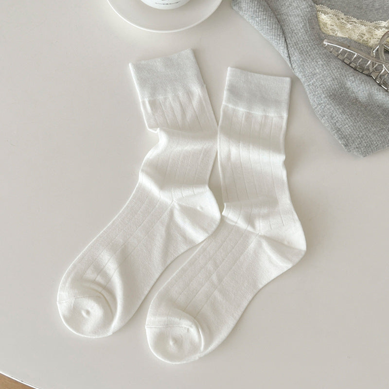 Solid Color Ribbed Simple Thin Socks