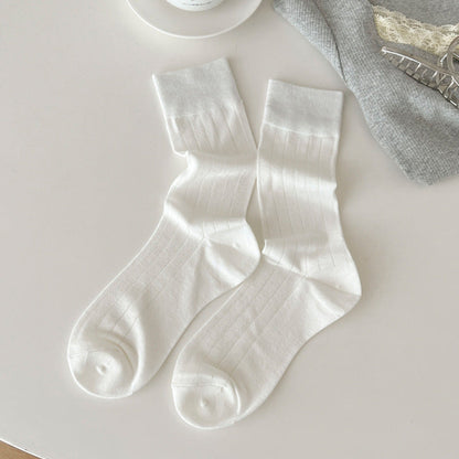 Solid Color Ribbed Simple Thin Socks