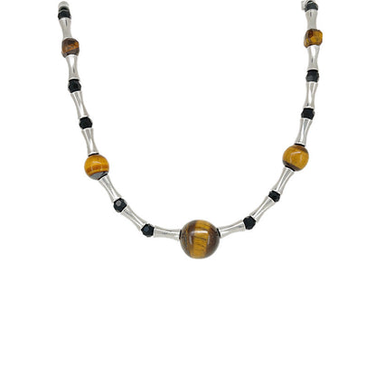 Retro Handmade Bamboo Tiger Eye Necklace
