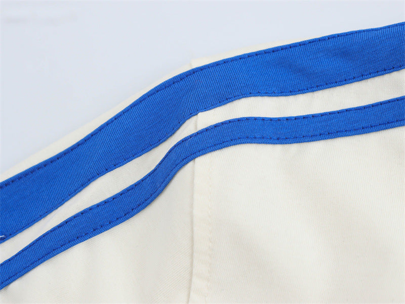 Round Neck Short Sleeve Striped Printed Top