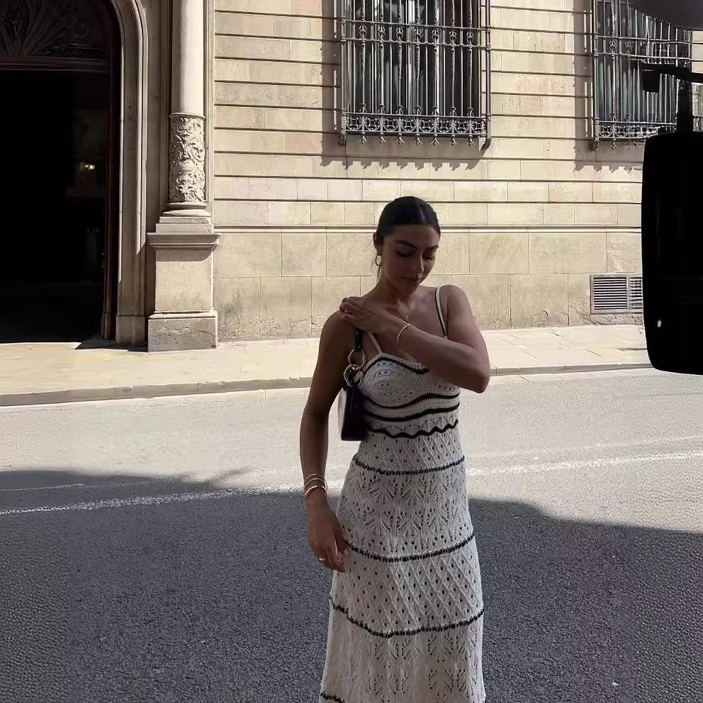 Hollow Out Sexy Knit Spaghetti Swim Cover Up