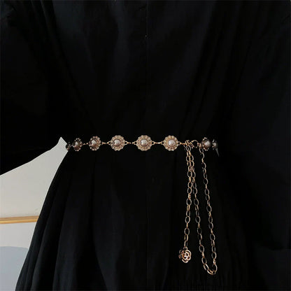 Pearl Metal Waist Chain Elegant Belt