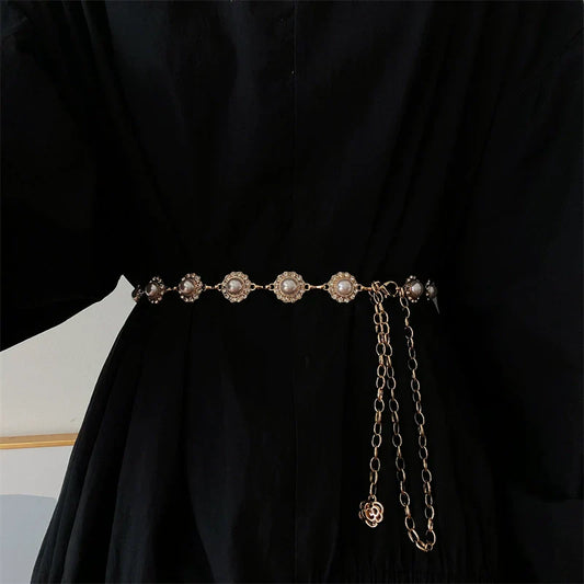 Pearl Metal Waist Chain Elegant Belt