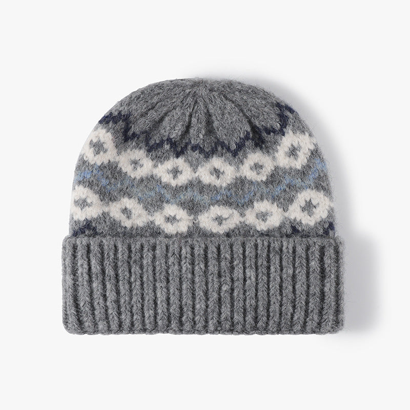 Striped Jacquard Knit Hat Padded Beanie