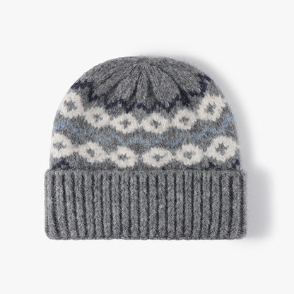 Striped Jacquard Knit Hat Padded Beanie