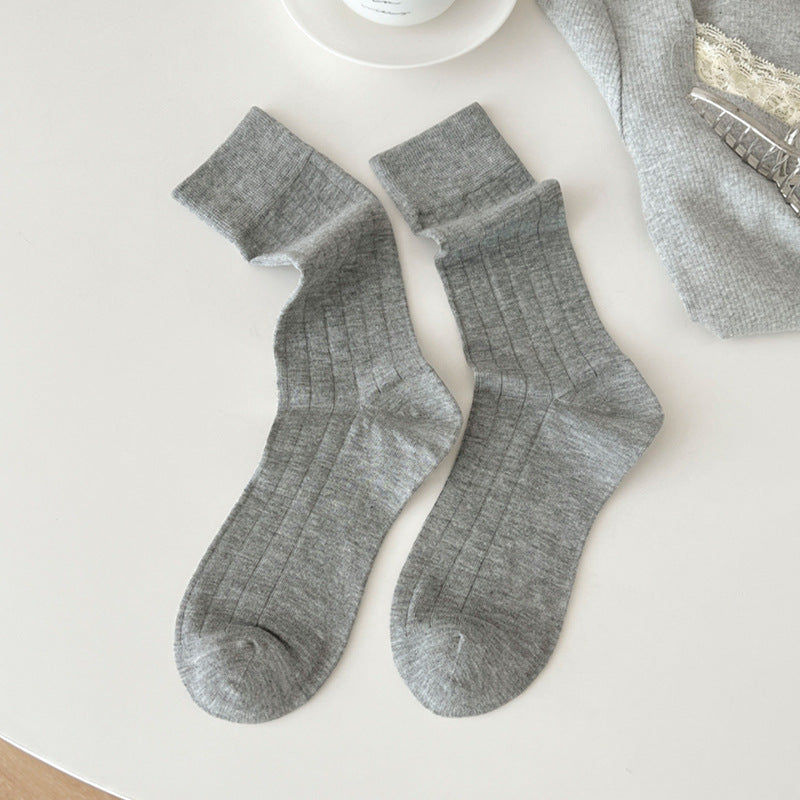 Solid Color Ribbed Simple Thin Socks