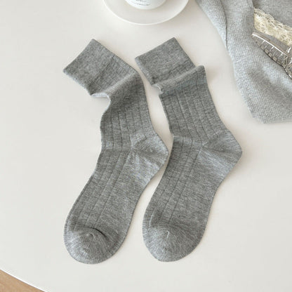 Solid Color Ribbed Simple Thin Socks