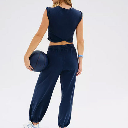 Solid Color Sleeveless Top Loose Pant Sets