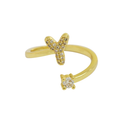 Letters A–Z Sparkling Zircon Adjustable Ring