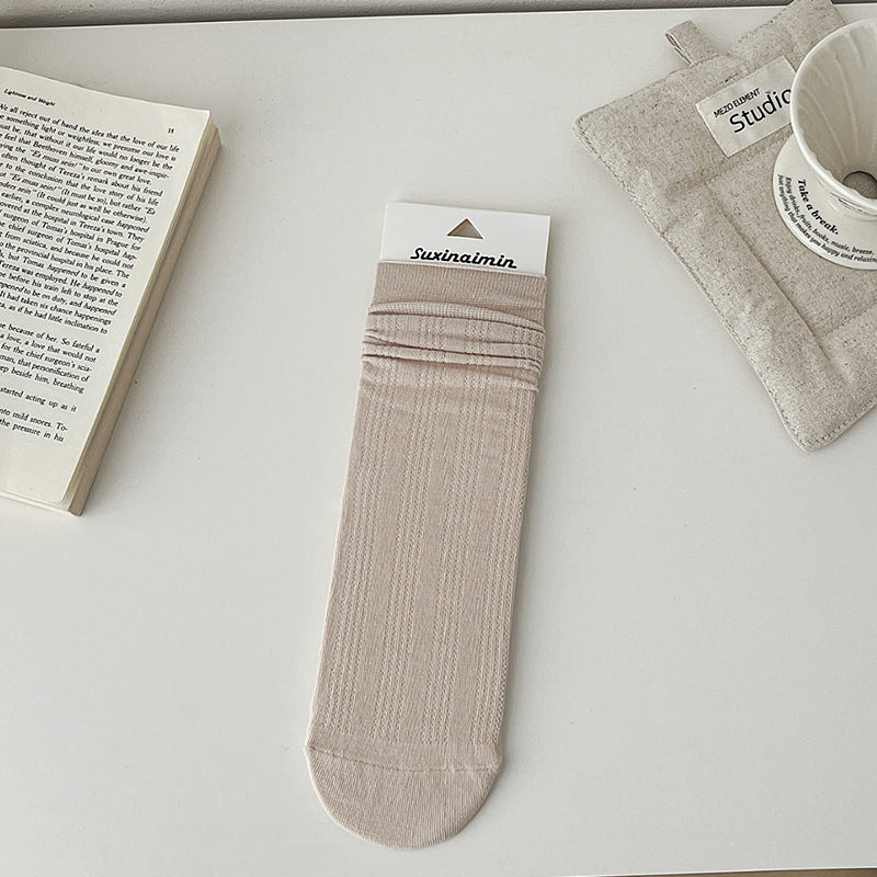 Solid Color Cotton Hollow Crew Maternity Socks