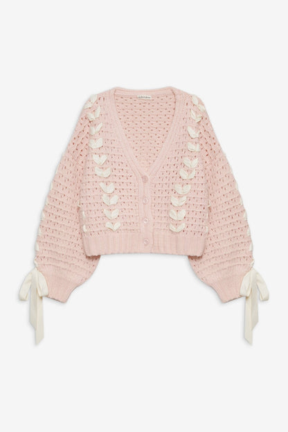 V-Neck String Tie Hollow Out Loose Cardigan