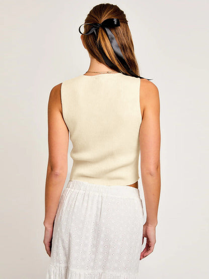 Crew Neck Hollow Out Bow Vest Top