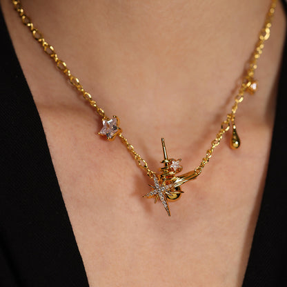Starlight Orbit Shimmering Star Pendant Necklace