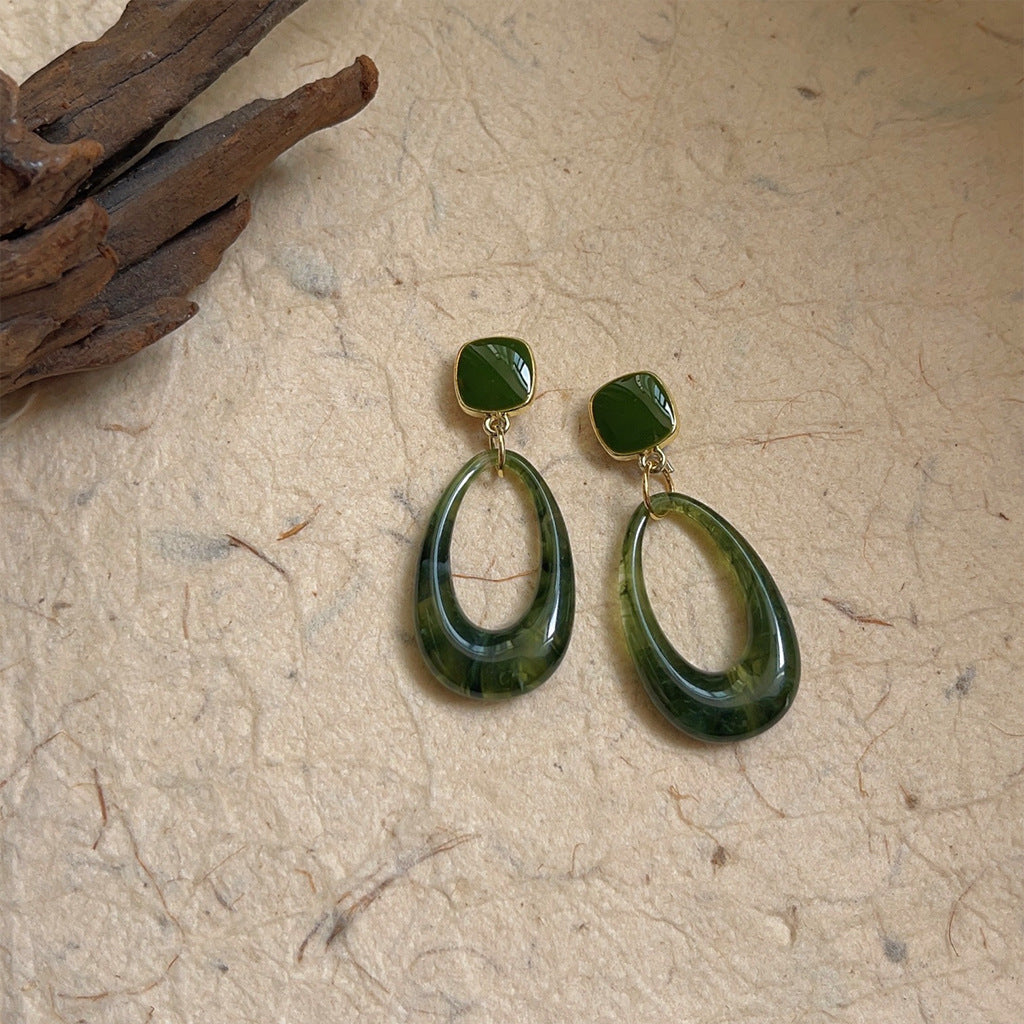 Green Geometric Resin Drop Dangle Earrings